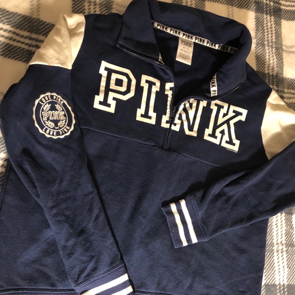 PINK 3/4 Navy Zip-Up (Size XS)